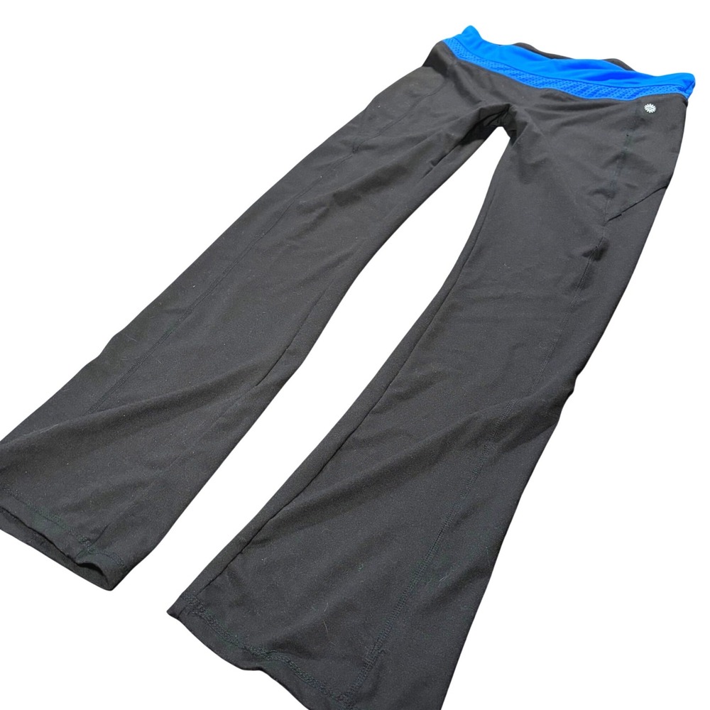 Y2K Workout ‎ Womens Black Blue Mesh Waist Flare Yoga Pants Small